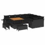 Schwarzes 12-tlg. vidaXL Garten-Sofa-Set aus Polyrattan mit Tisch und Hockern für den Außenbereich.