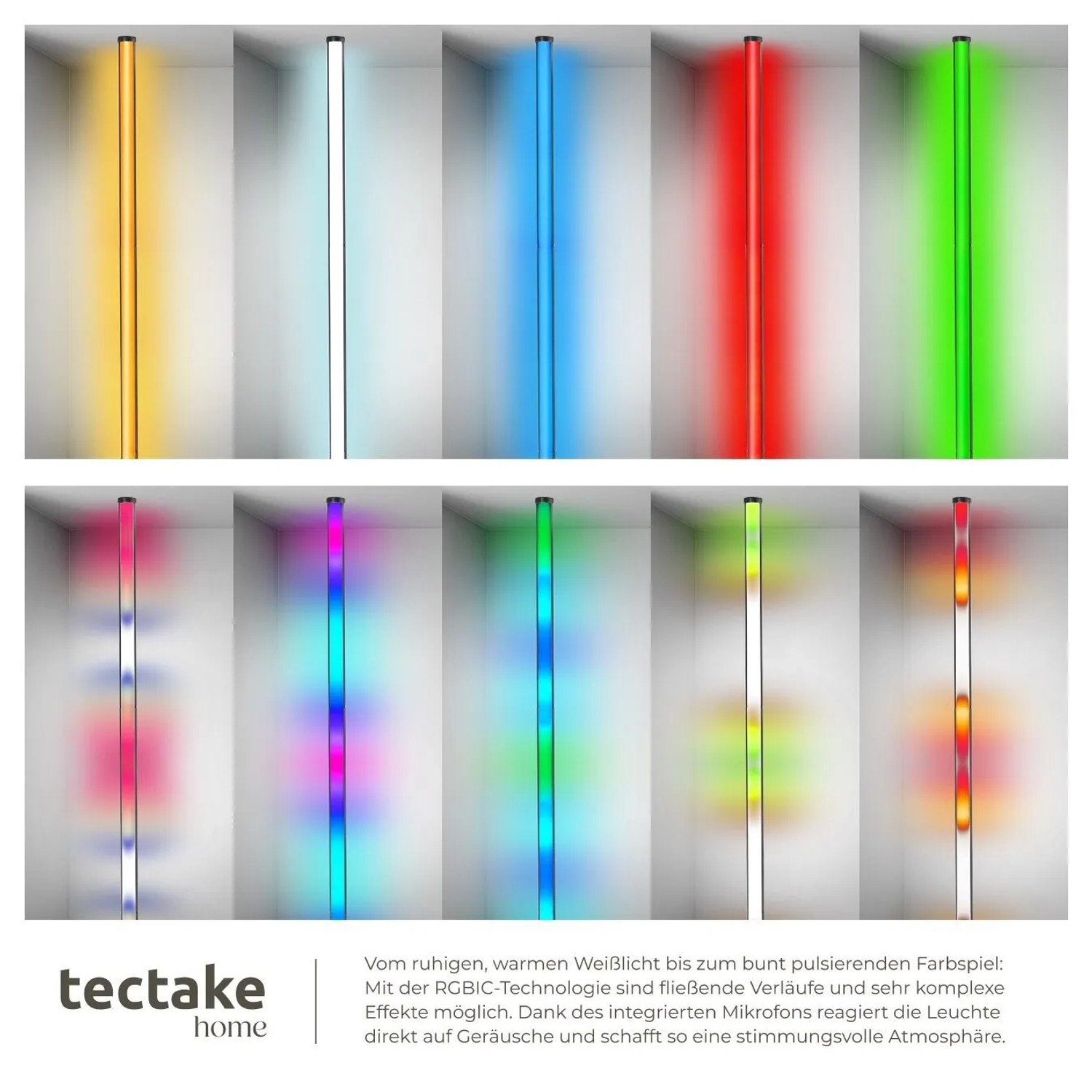 Tectake LED Stehlampe Spectra mit Farbwechsel und verschiedenen Lichteffekten, steuerbar per App.
