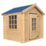 Timbela Kinderspielhaus M570M-1 aus Holz mit blauem Dach, Fenster und Tür.