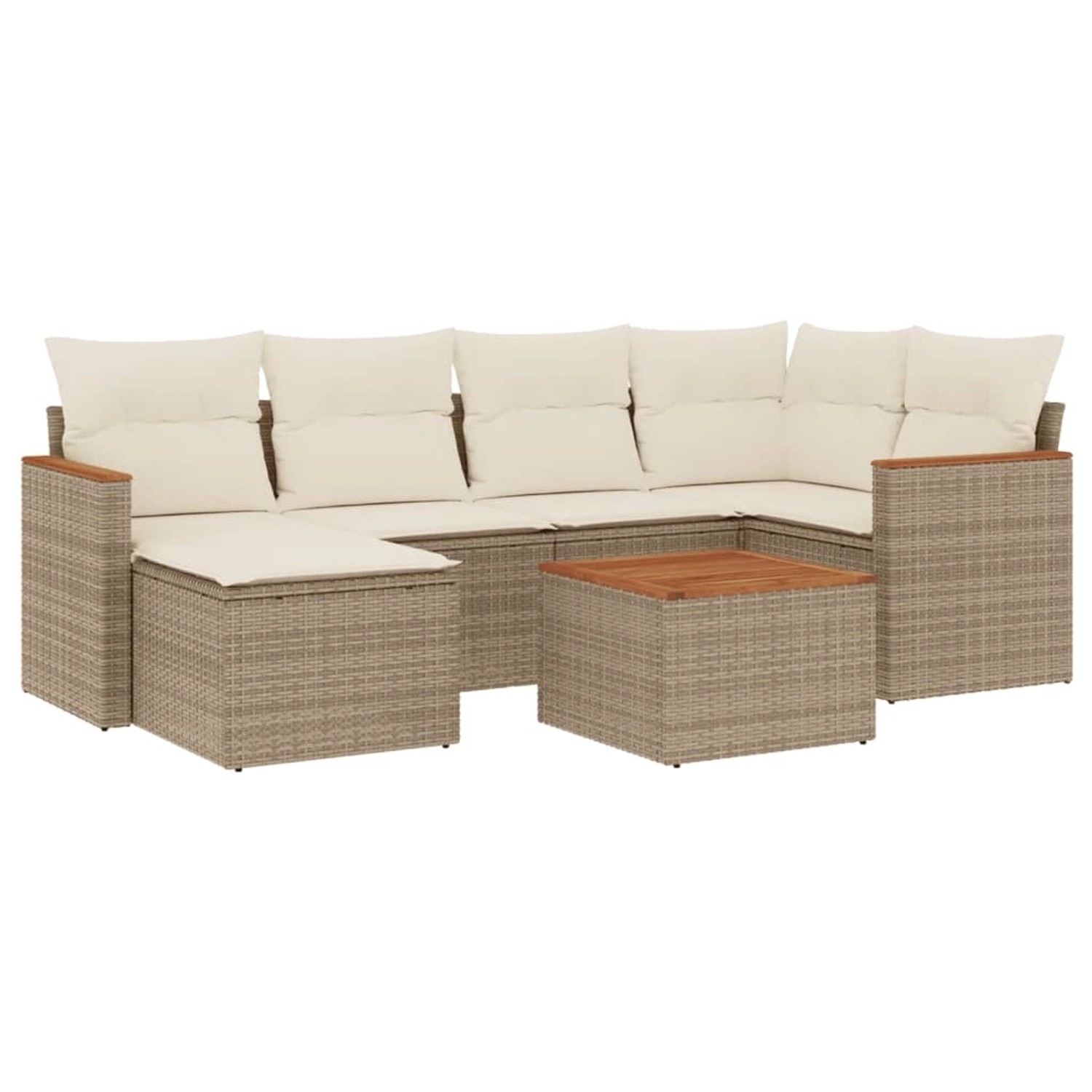 vidaXL 7-Tlg Garten-Sofagarnitur mit Kissen Beige Poly Rattan 3258586 günstig online kaufen