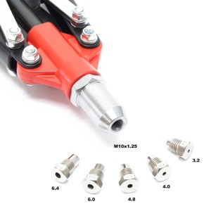 Wiltec Blindnietzange, rot-schwarz, mit 5 silbernen Mundstücken (3,2-6,4 mm) für Popnieten.