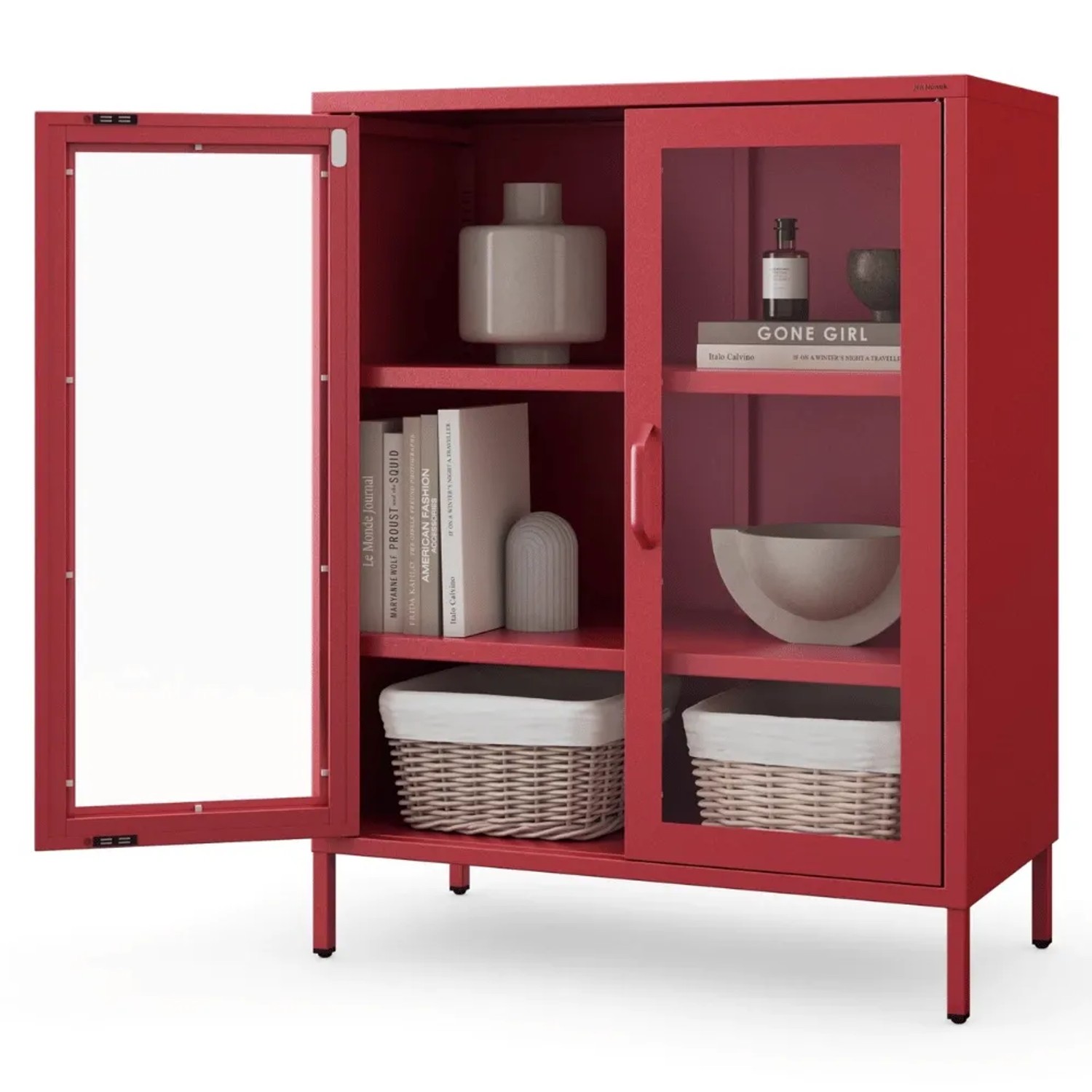 JAN NOWAK Vitrinenschrank Wohnzimmer Klein GINA 101,5 x 80 x 40 cm Rot