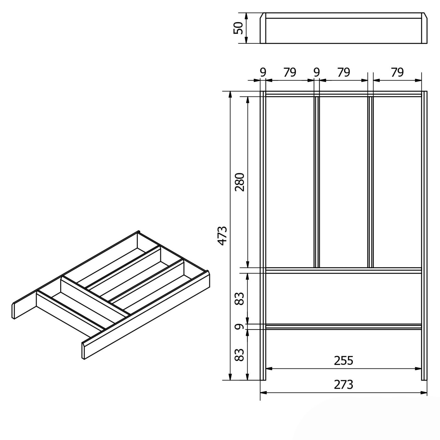 SOTECH Orga-Box Individual Besteckeinsatz Bambus 473 x 273 x 50 mm Geölt_5