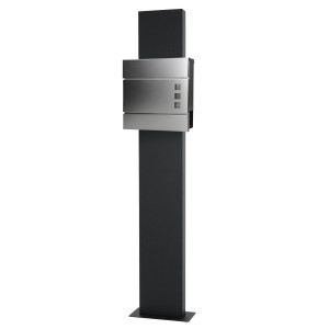 Moderner ECD Germany Standbriefkasten mit Zeitungsfach und anthrazitfarbenem Standfuß.