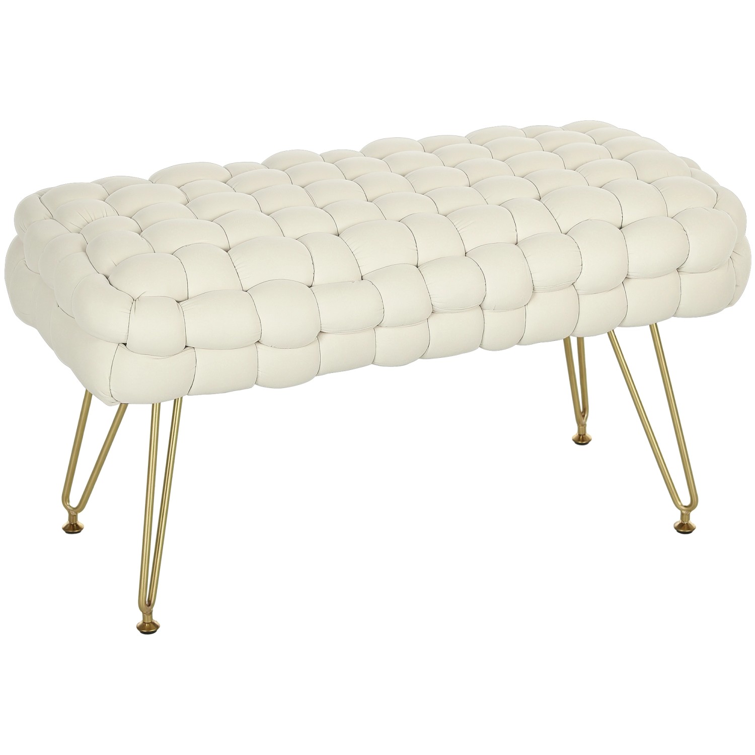 HOMCOM Sitzhocker Polyester Schaumstoff Cremeweiß 76L x 38B x 41,5H cm