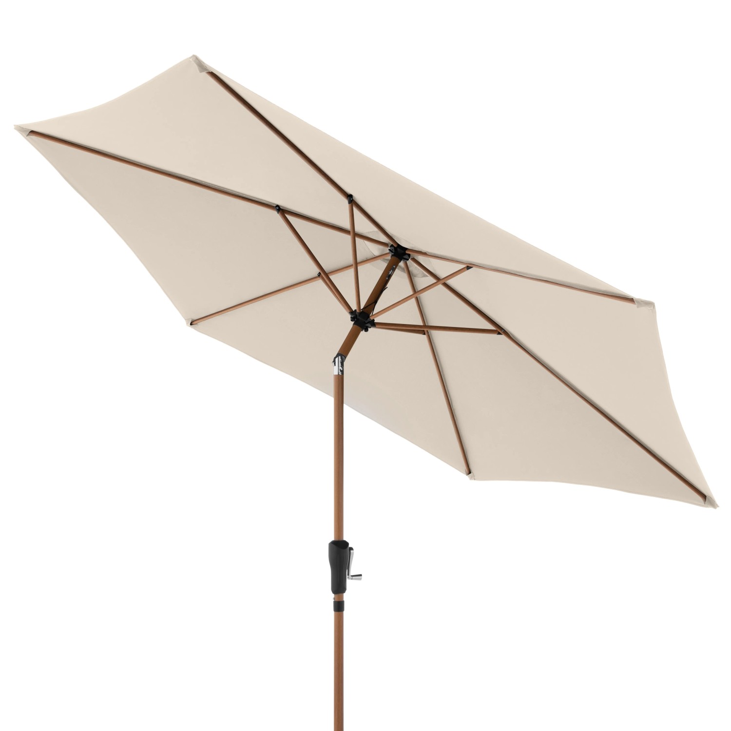 Doppler Kurbelschirm Life Wood, Ø 300 cm, Natur. Balkonschirm mit Holzoptik, Kurbel und Knickfunktion.