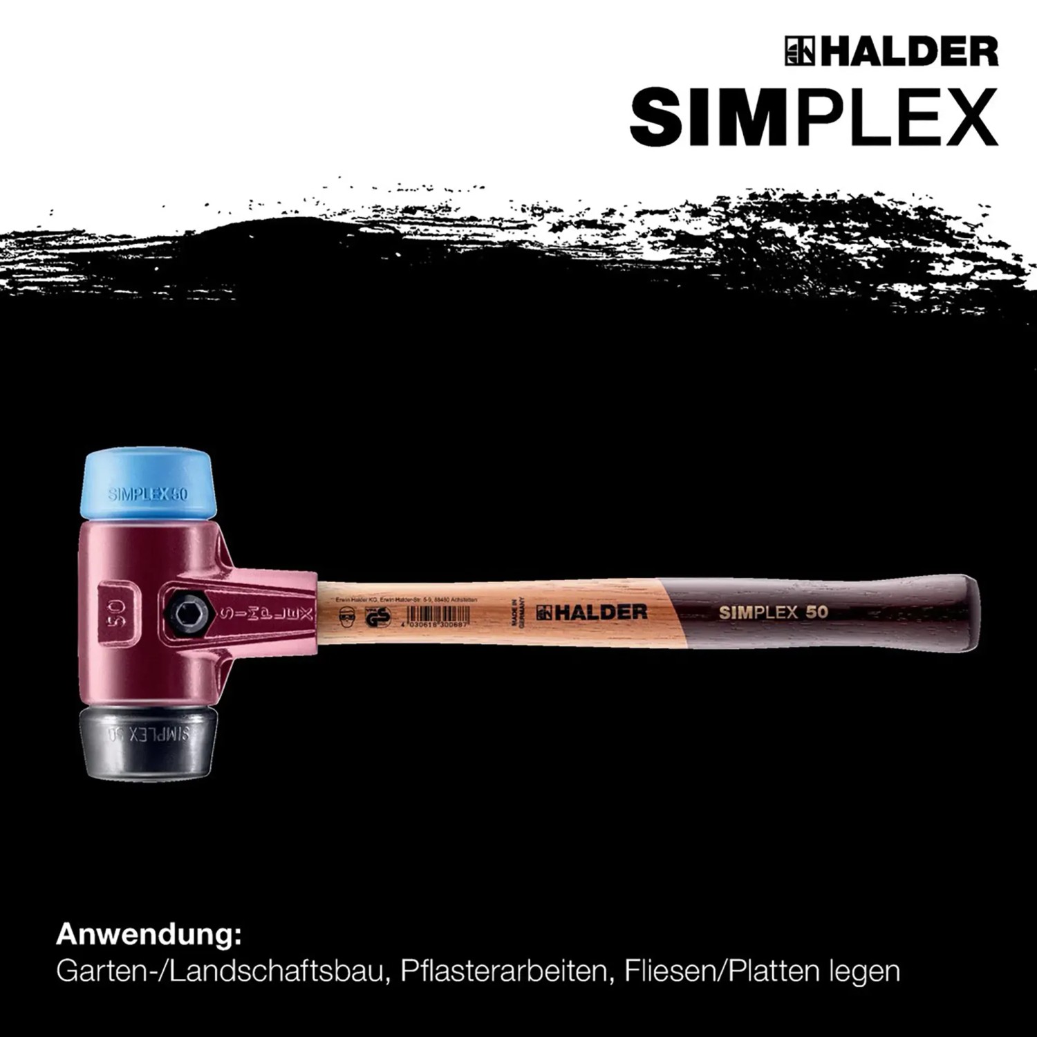 Halder Simplex Schonhammer mit TPE-soft und Gummi-Einsatz, Durchmesser 80 mm.