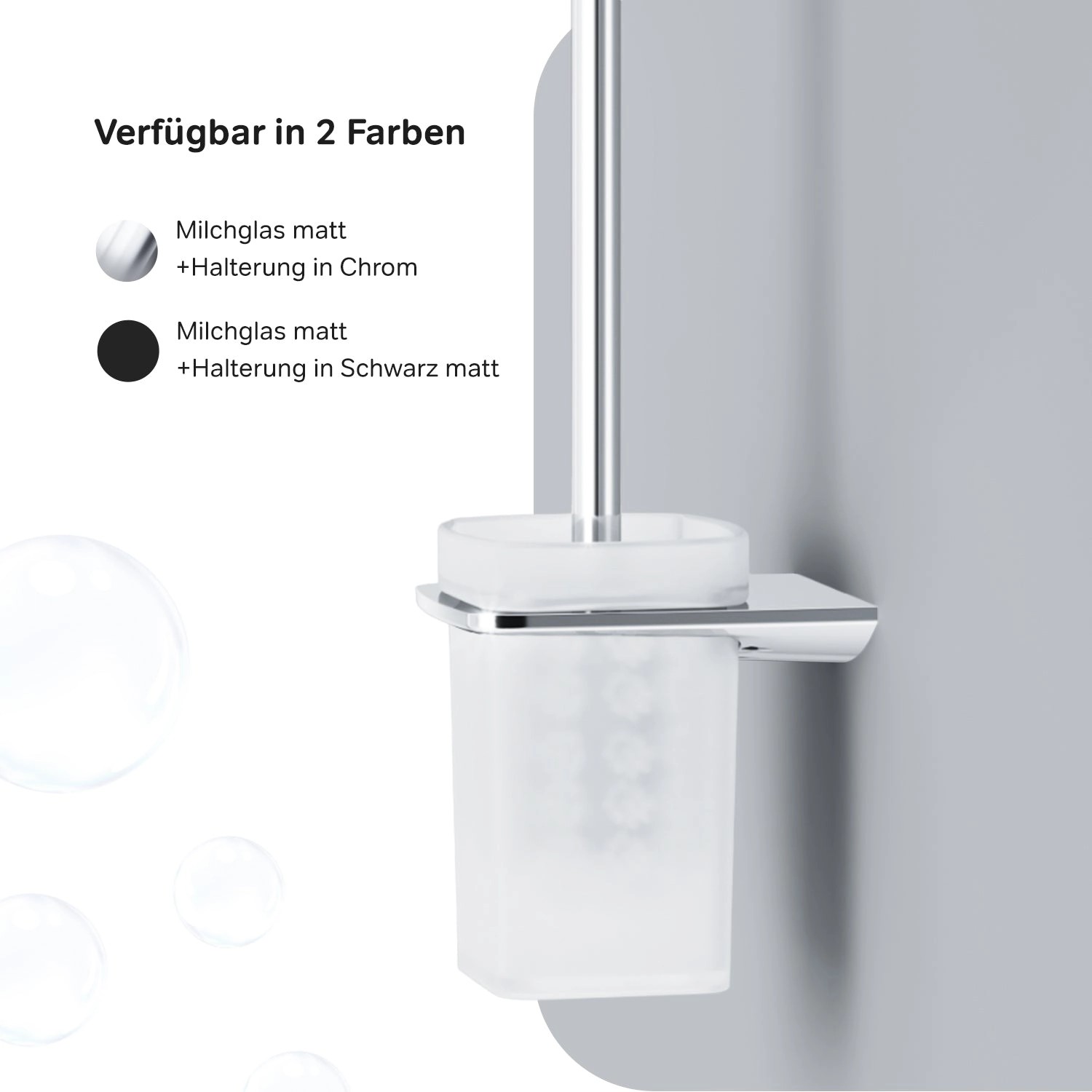 AM.PM Toilettenbürste Inspire V2.0 Chrom, Wandmontage mit Milchglasbehälter und Chromhalterung.