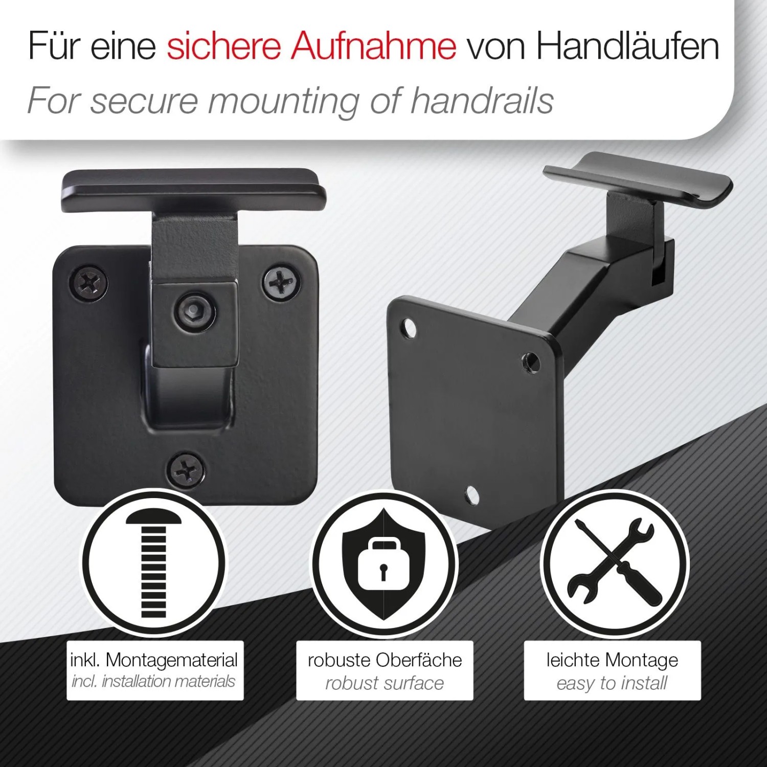 SOTECH Handlaufhalter Verstellbar für Ø 45 mm Runde Handläufe Stahl Schwarz Pulverbeschichtet Schräger Arm 70 x 99 x 100 mm_3