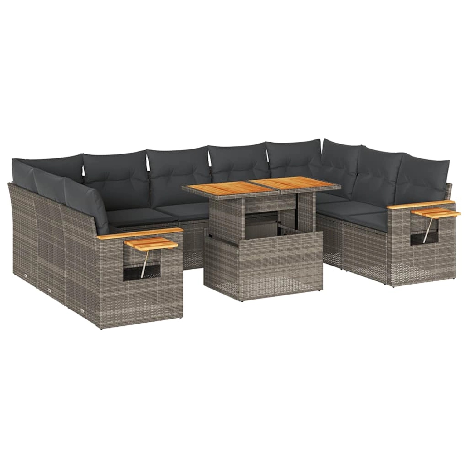 vidaXL 10-Tlg Garten-Sofagarnitur mit Kissen Grau Poly Rattan Akazie 332764 günstig online kaufen