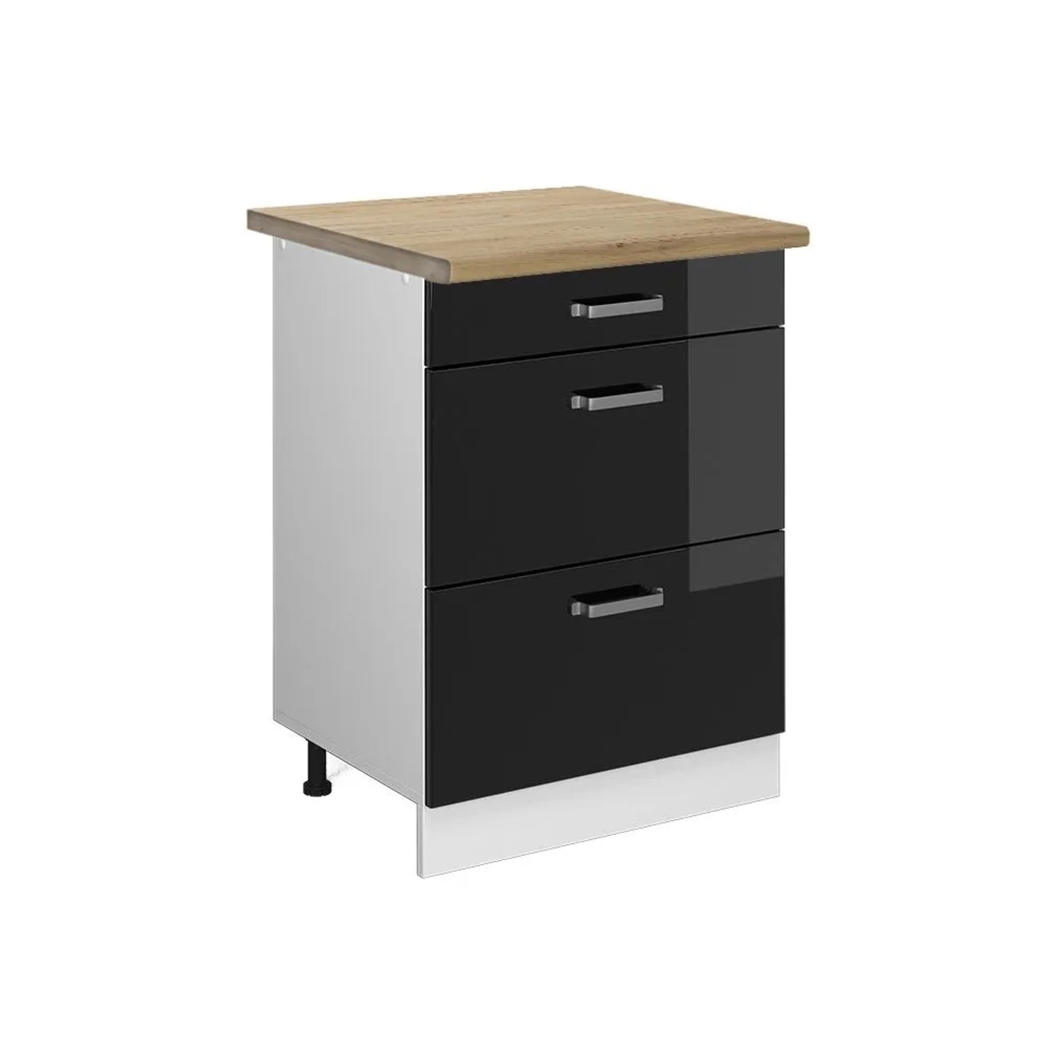 Vicco Küchenunterschrank R-Line Schwarz Hochglanz Weiß 60 cm mit Schubladen AP Eiche