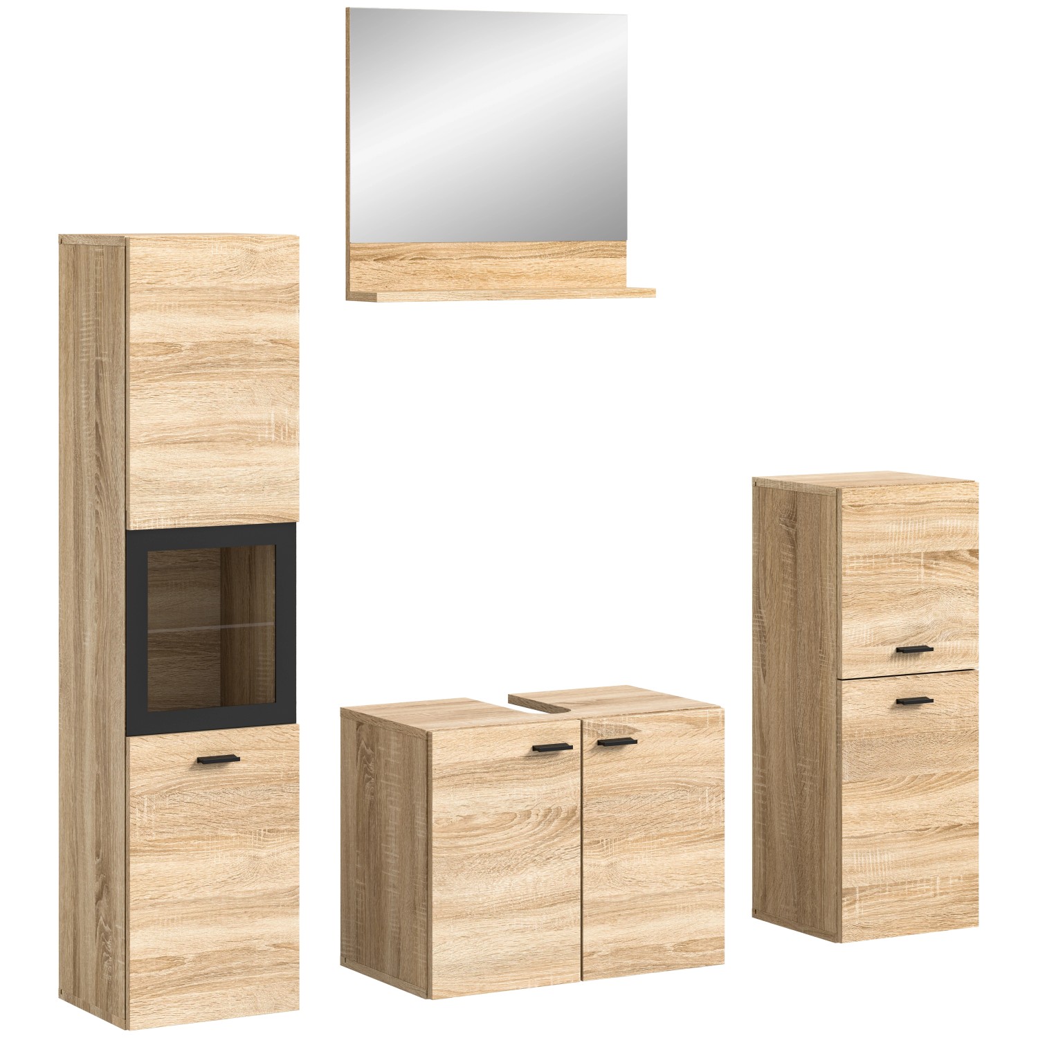 Badkombination m. Glasrahmen Schwarz 137 cm x 186 cm x 33 cm Sonoma Eiche