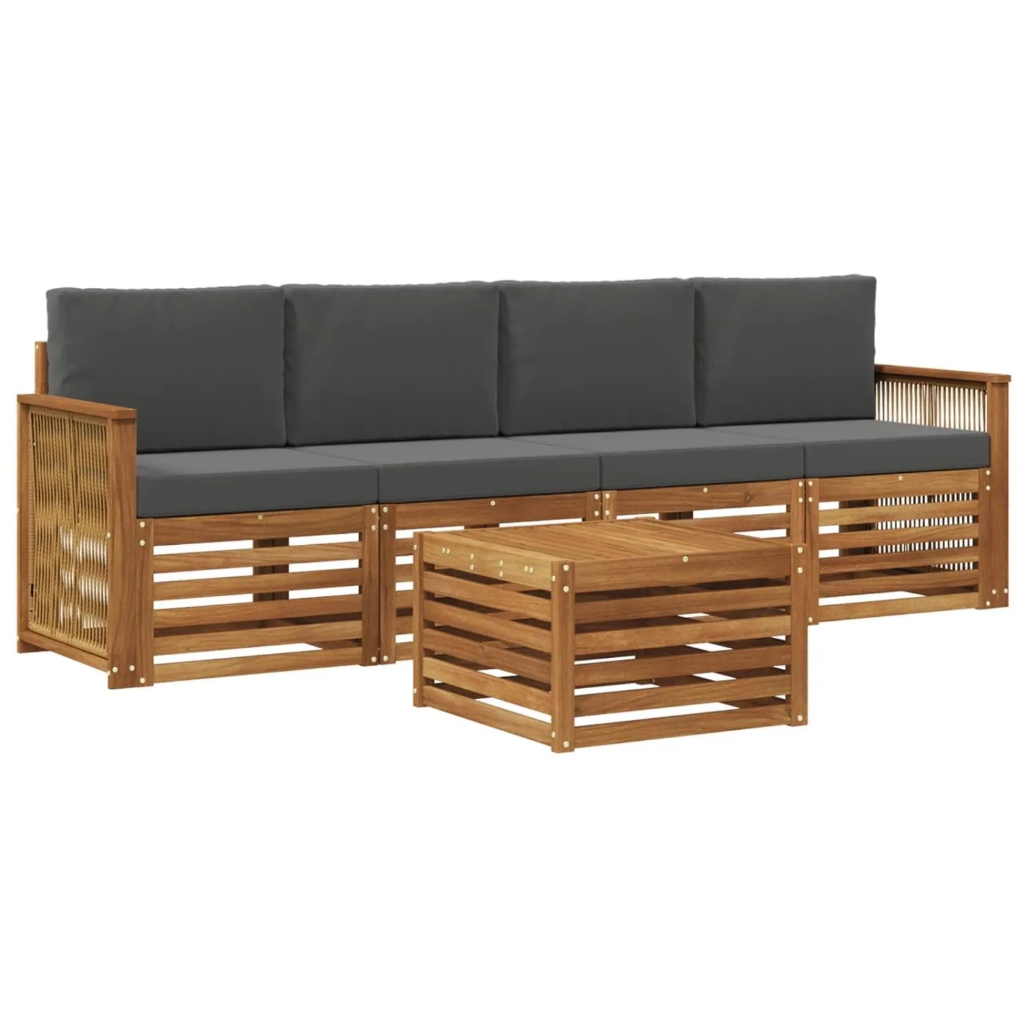 vidaXL Outdoor-Sofagarnitur mit Kissen 5 Stk Natur und Anthrazit 3383998