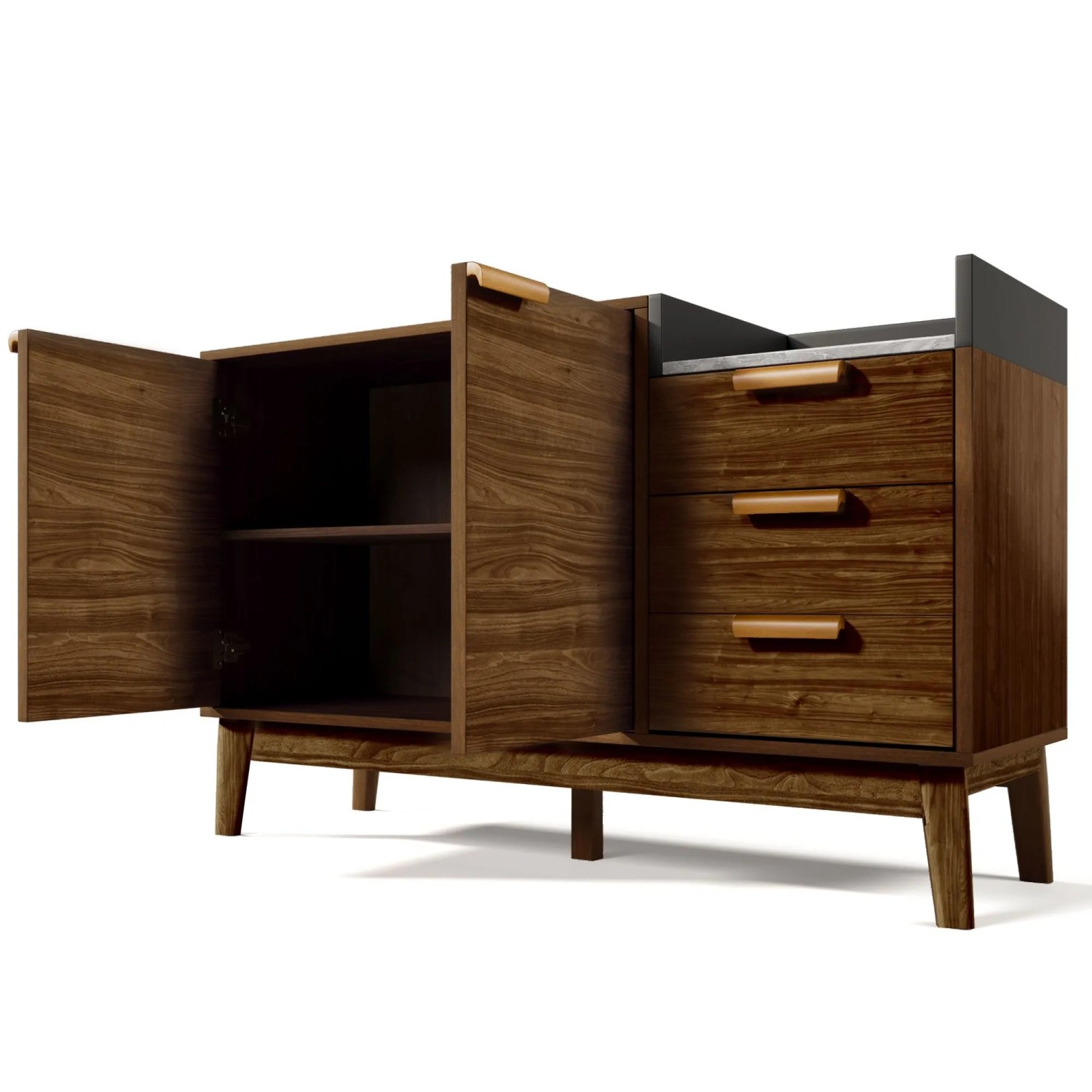 okwish Kommode mit 3 Schubladen Doppeltürschrank Wohnzimmer 120x77x40cm Braun