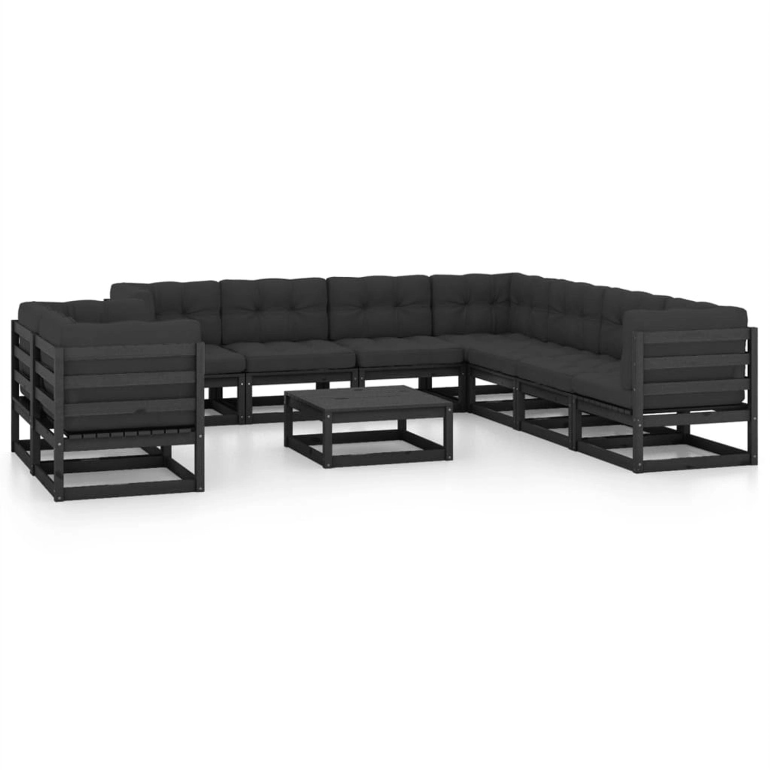 vidaXL 10-Tlg Garten-Lounge-Set mit Kissen Schwarz Massivholz Kiefer 3076973