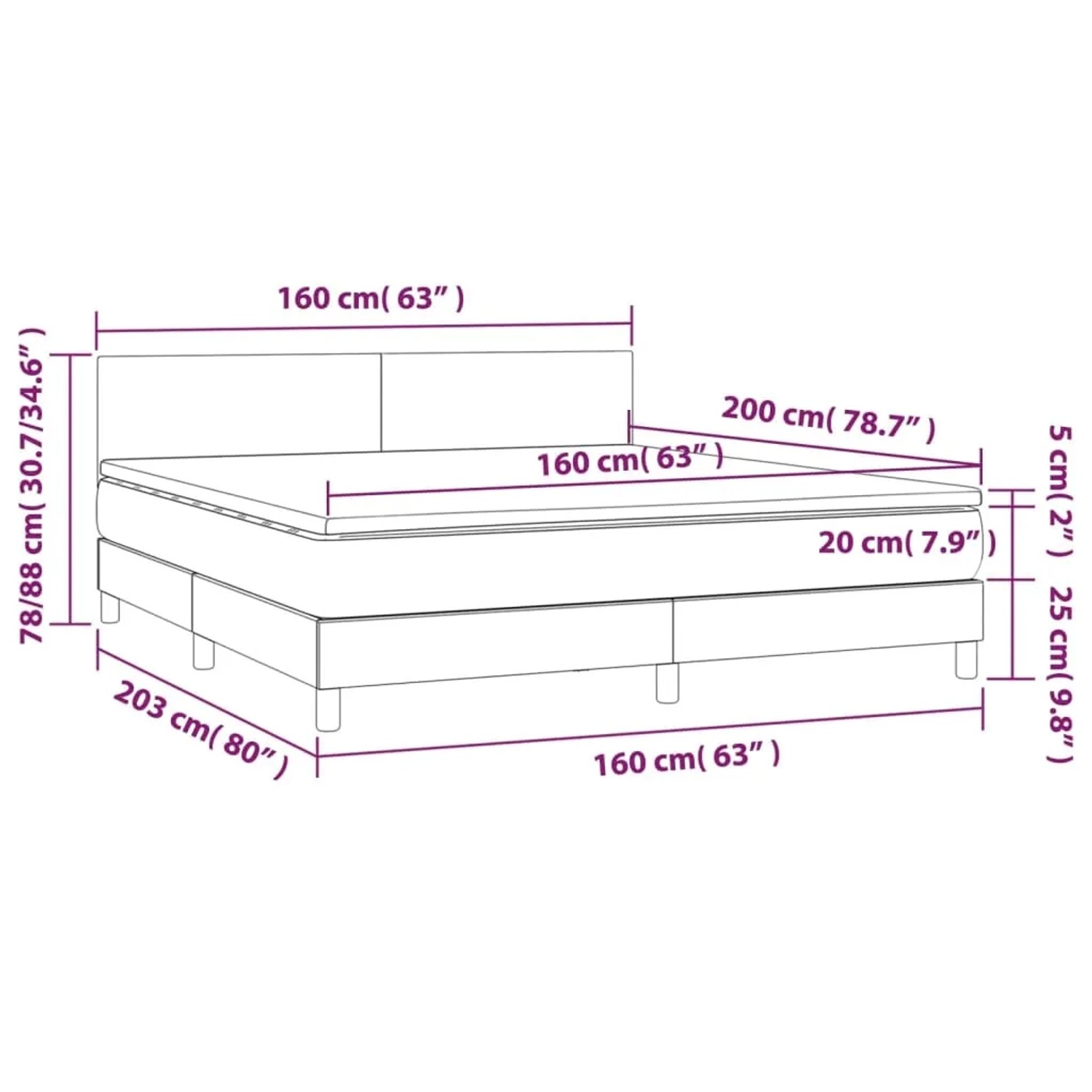 Dunkelgraues vidaXL Boxspringbett 160x200 cm mit Matratze und Kopfteil. Bett aus Samt.