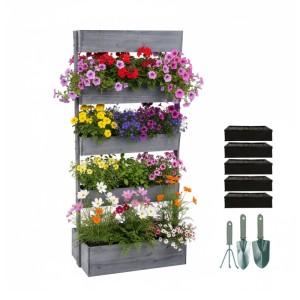 Relaxdays Vertikalbeet Holz Anthrazit 5 Fächer 180 cm x 80 cm x 48 cm