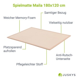 Beige Juskys Spielmatte Maila, 180x120 cm, mit Memory-Foam für Kinderzimmer oder Spielecke.