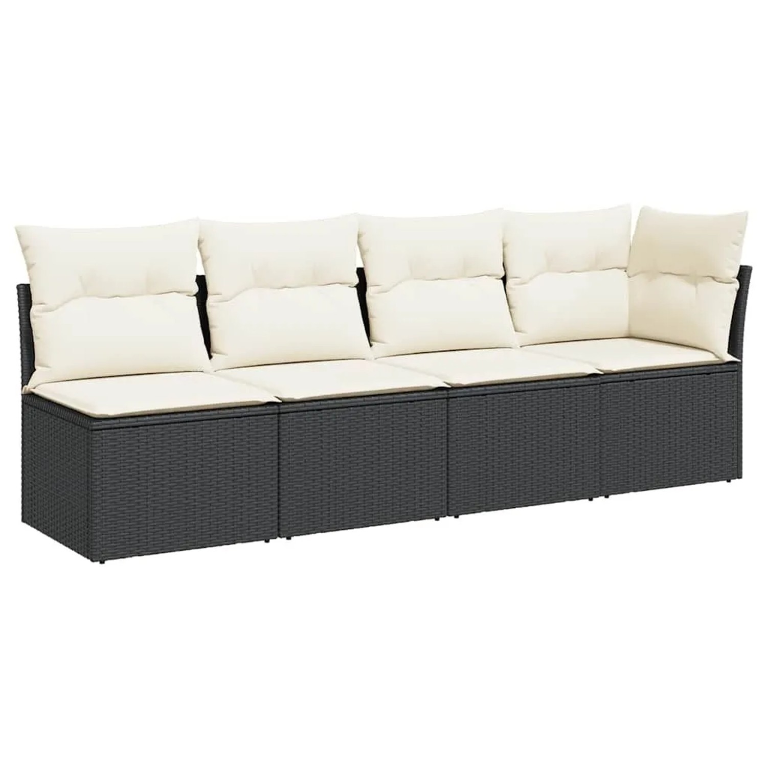 vidaXL Gartensofa mit Kissen 4-Sitzer Schwarz Poly Rattan 365999