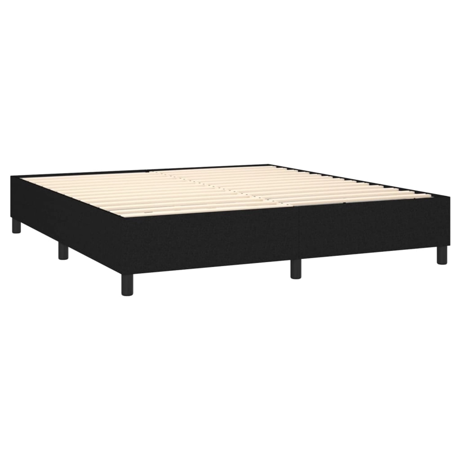 Schwarzes vidaXL Boxspringbett 160x200 cm mit Lattenrost. Bettgestell aus Stoff.