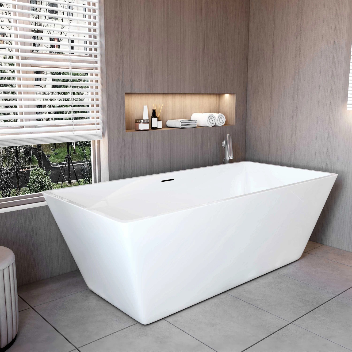 Freistehende, rechteckige AICA Badewanne, 170x80 cm, aus Acryl mit Überlauf.