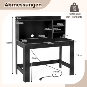 Costway Schreibtisch mit Ladestation & Steckdose Schwarz