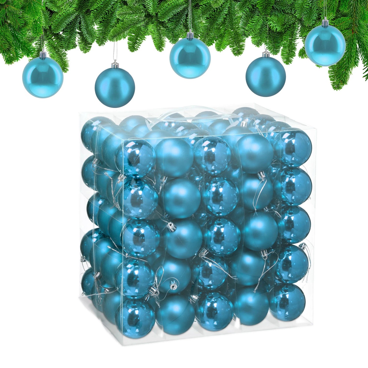 Relaxdays Weihnachtskugeln Polystyrol Petrol 100er Set Matt Glänzend 7 cm x 6 cm