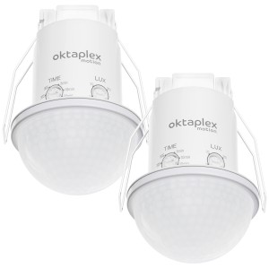 Oktaplex Kim 2er Set Einbau Deckenbewegungsmelder 360 Grad IP54 PIR-Sensor 10m Weiß