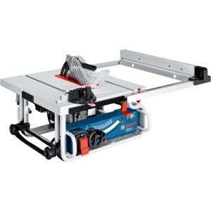 Bosch Professional GTS 10 J Tischkreissäge mit 254 mm Sägeblatt. Kompakte Bauform, blaues Gehäuse.