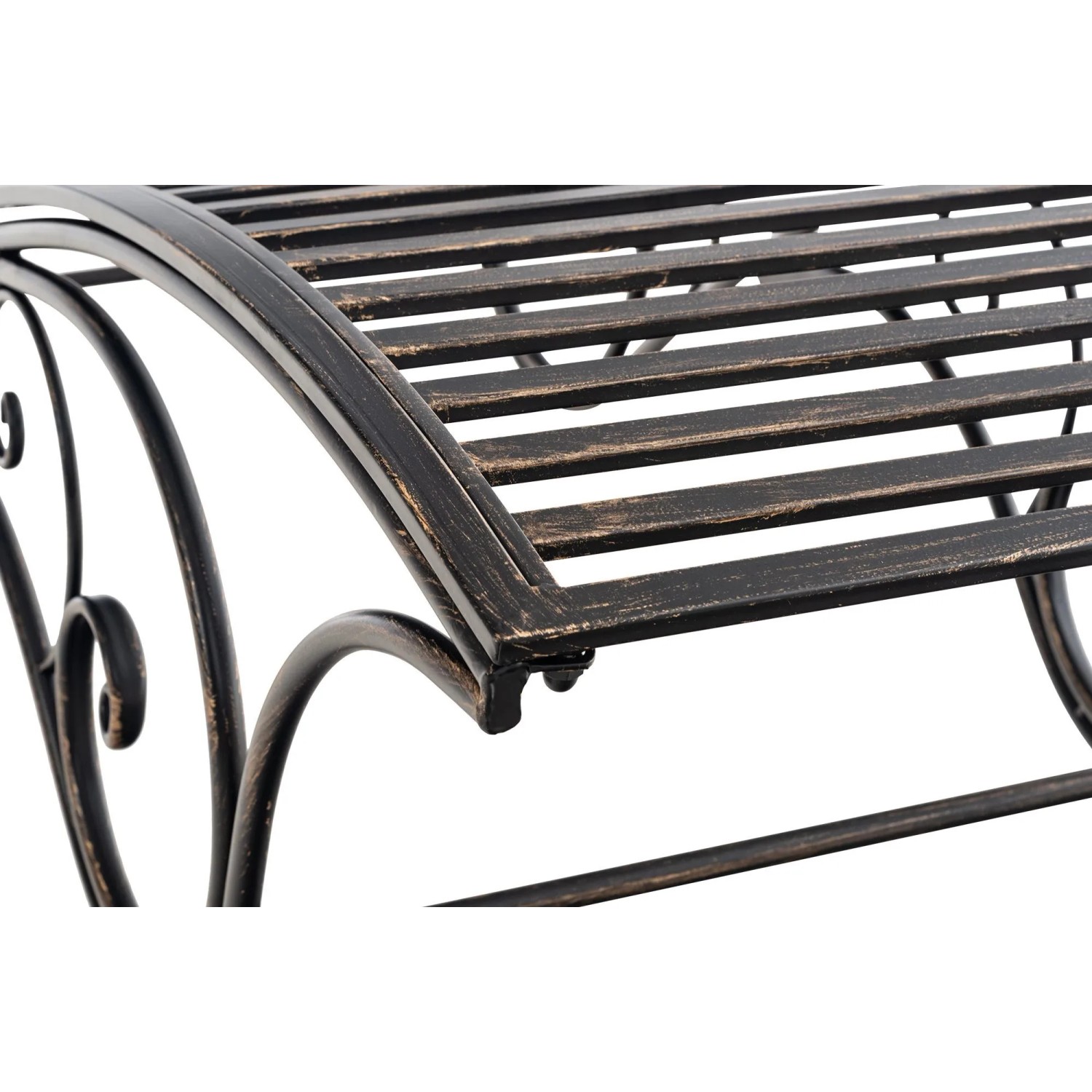 CLP Gartenliege Amiens Bronze: Detail des Metallgestells mit Latten und dekorativen Verzierungen in Bronze-Optik.