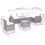 vidaXL 7-tlg. Garten-Sofagarnitur aus schwarzem Rattan mit Kissen, Maße eingezeichnet.