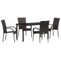 Braune 5-teilige vidaXL Garten Essgruppe aus Poly Rattan mit Tisch und vier Stühlen.