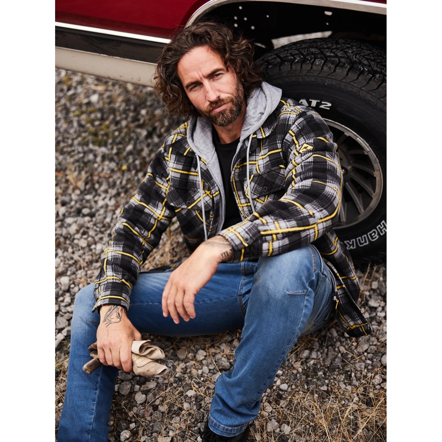 Roadsign Thermohemd mit Kapuze in Anthrazit/Gelb, Größe L. Arbeitskleidung mit Fleecefutter und Sweatshirteinsatz.