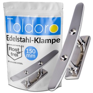 Toldoro Klampe, 150mm, aus Edelstahl V4A. Bootsklampe für Boot-Zubehör, rostfrei mit 2 Bohrungen.