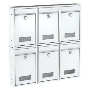 6er Set Basi Briefkästen BK 100M, matt weiß, zur Wandmontage, ideal für Mehrfamilienhäuser.