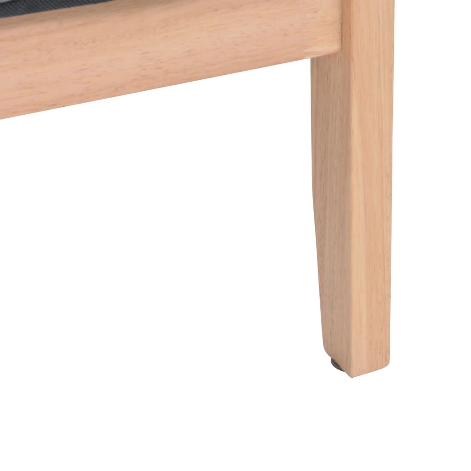 Detailaufnahme: Bein des hellgrauen vidaXL Sessels aus Holz.