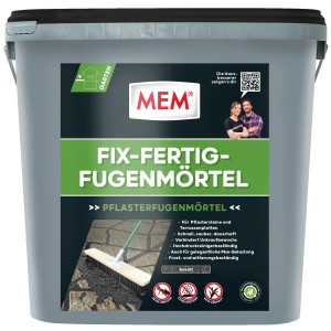 Eimer MEM Fix-Fertig-Fugenmörtel Basalt 12,5 kg für Pflasterfugen im Garten.