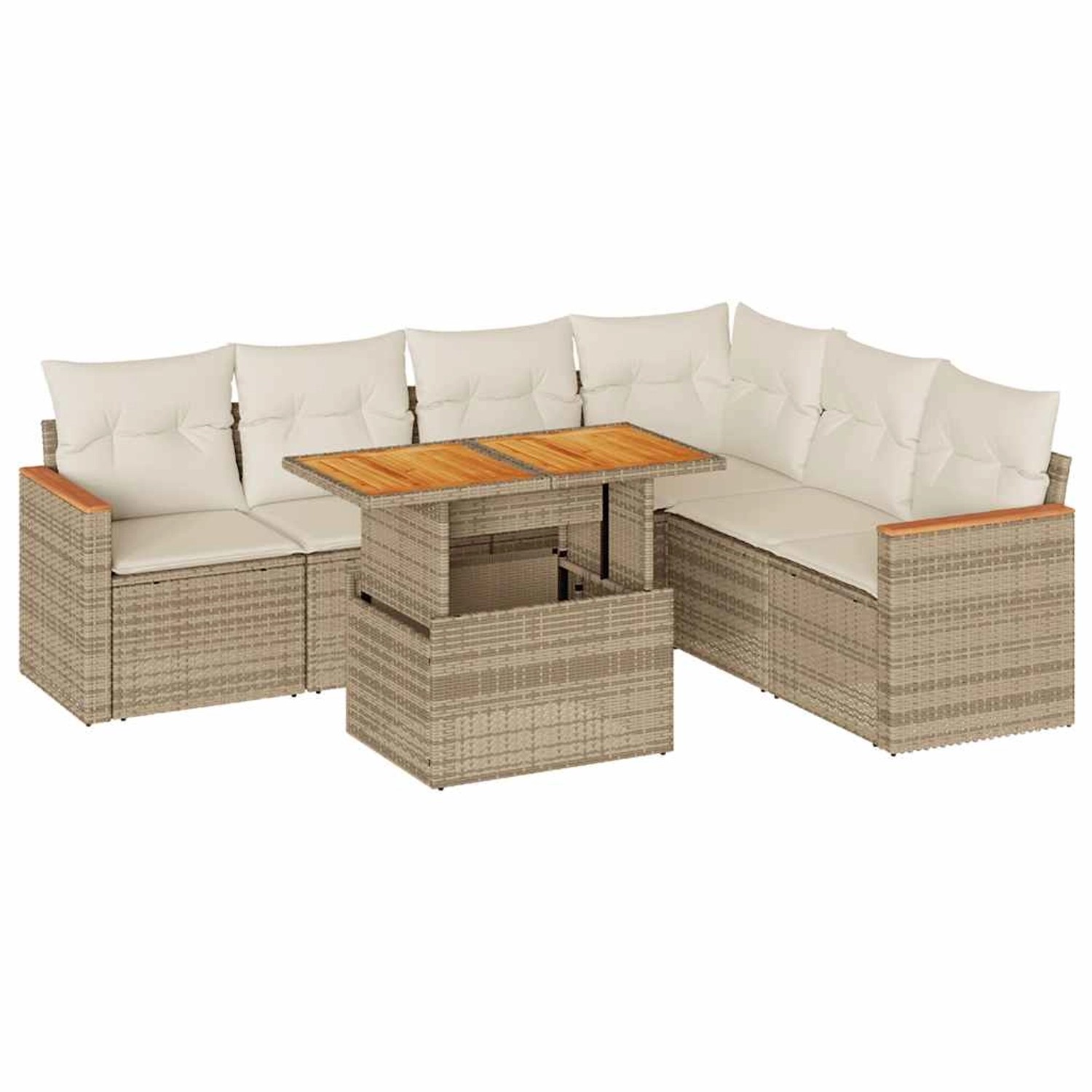 vidaXL 7-Tlg Garten-Sofagarnitur mit Kissen Beige Poly Rattan Akazie 3327495