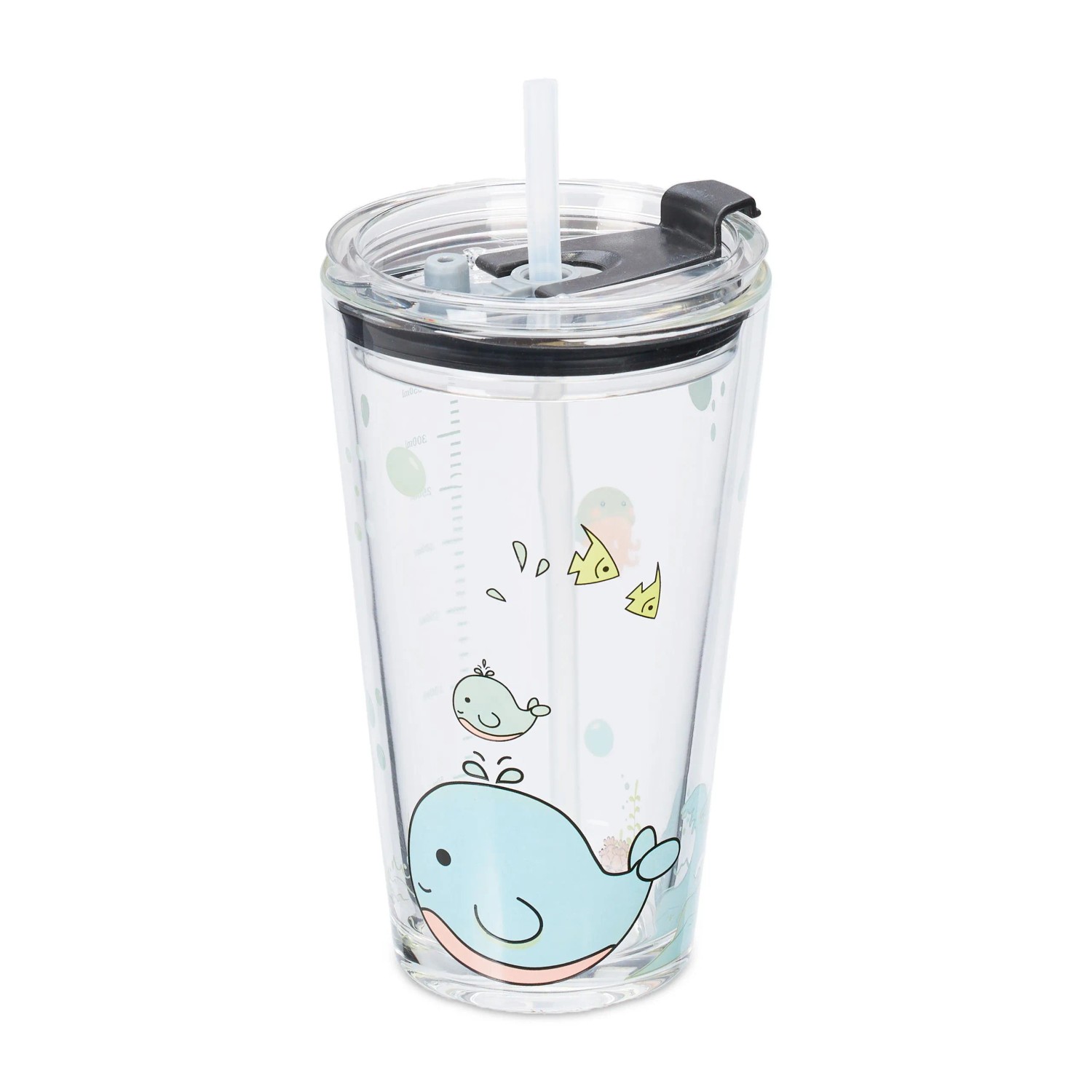 Relaxdays Kindergläser Glas Transparent Türkis Rosa Mit Deckel und Strohhalm 15,5 x 9 x 9,5 cm