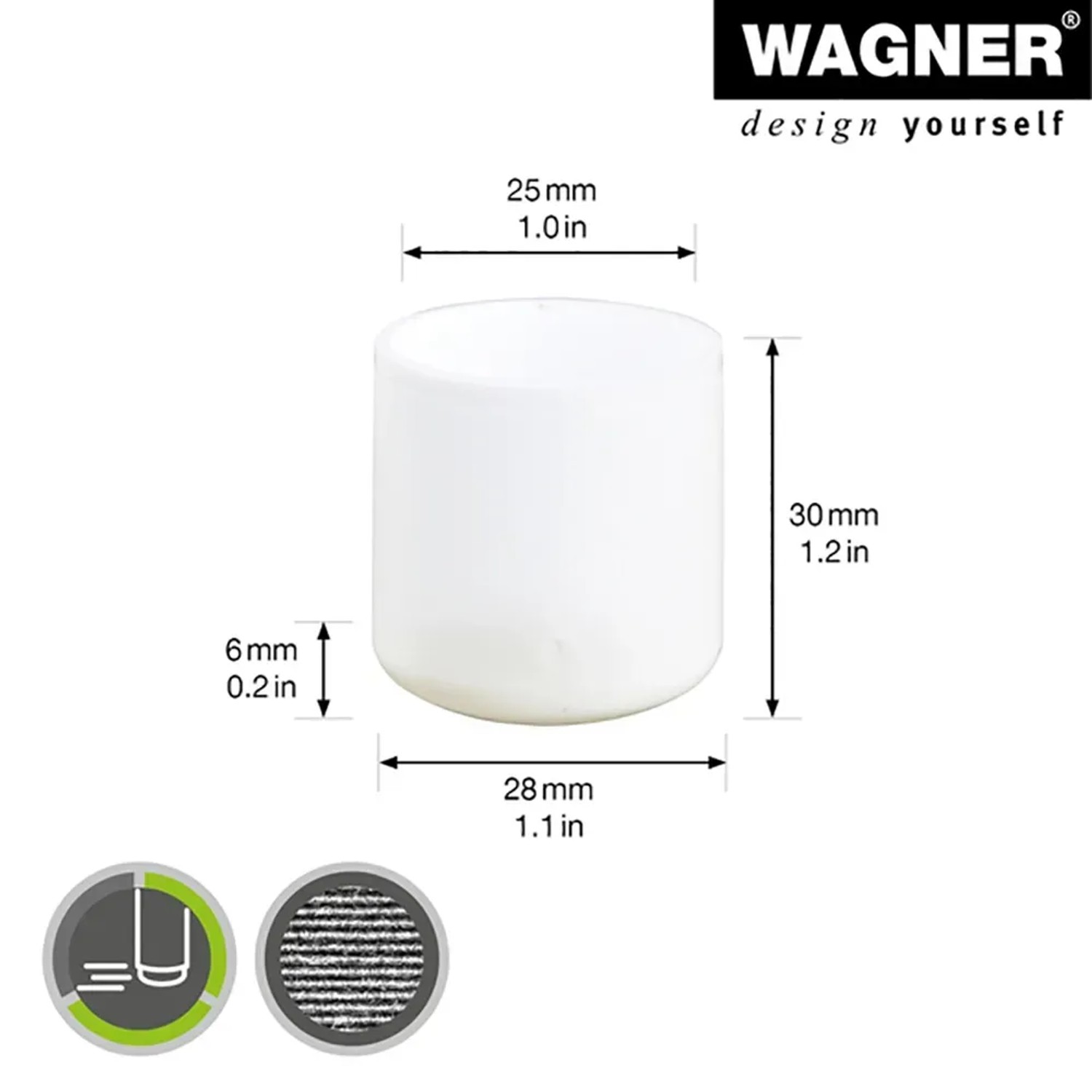 Wagner Kappen EH 0626, 2,5 cm, weiß, 4er-Set für Stahlrohrmöbel als Möbelgleiter.