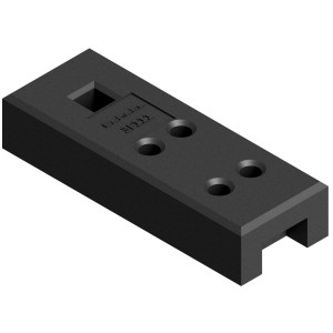 Schwarzer Schake Bauzaunfuß aus Kunststoff, 685 mm lang, mit Aussparungen für Baugeräte.