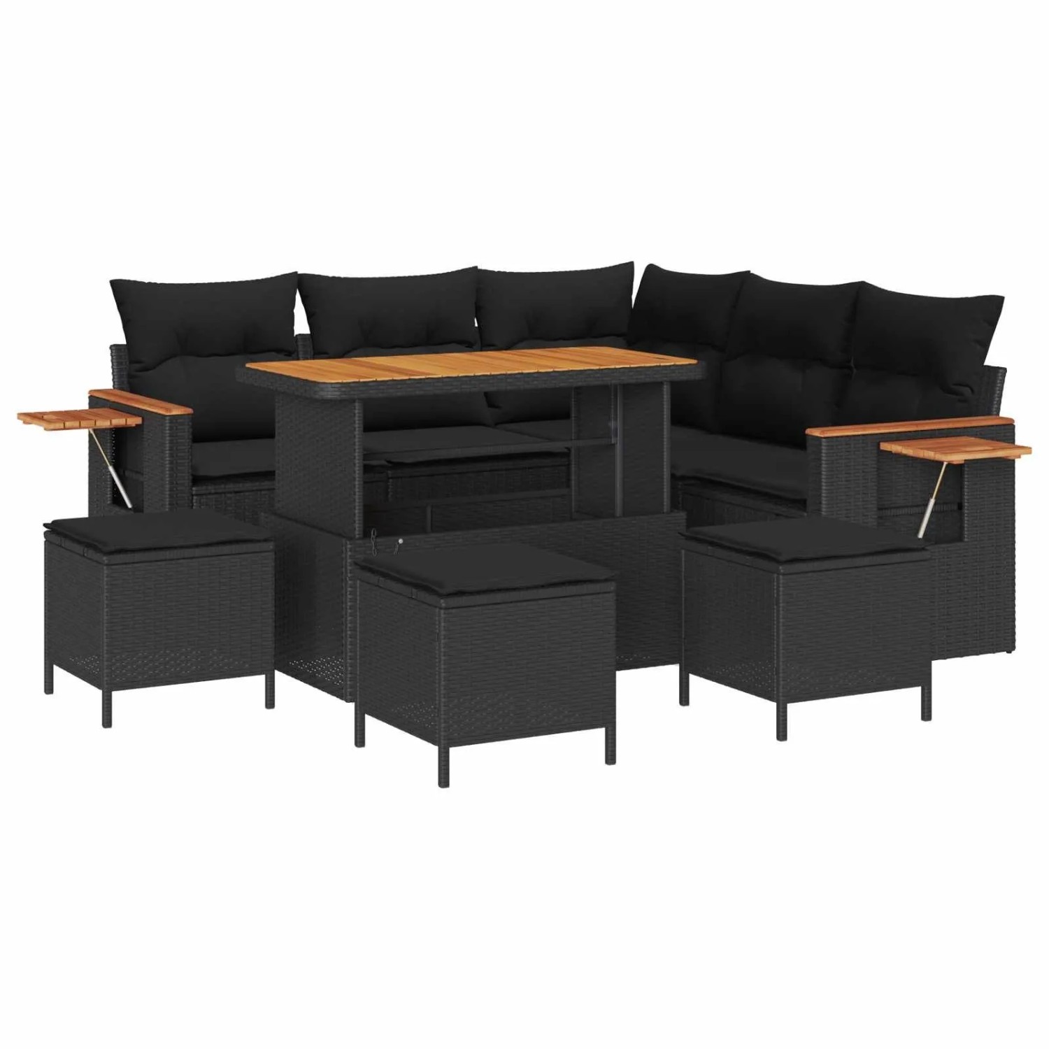 vidaXL Gartensofa-Set mit Kissen 9 Stk Schwarz 3363179