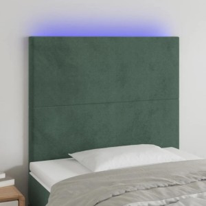 Dunkelgrünes vidaXL LED Kopfteil aus Samt, montiert am Bett.