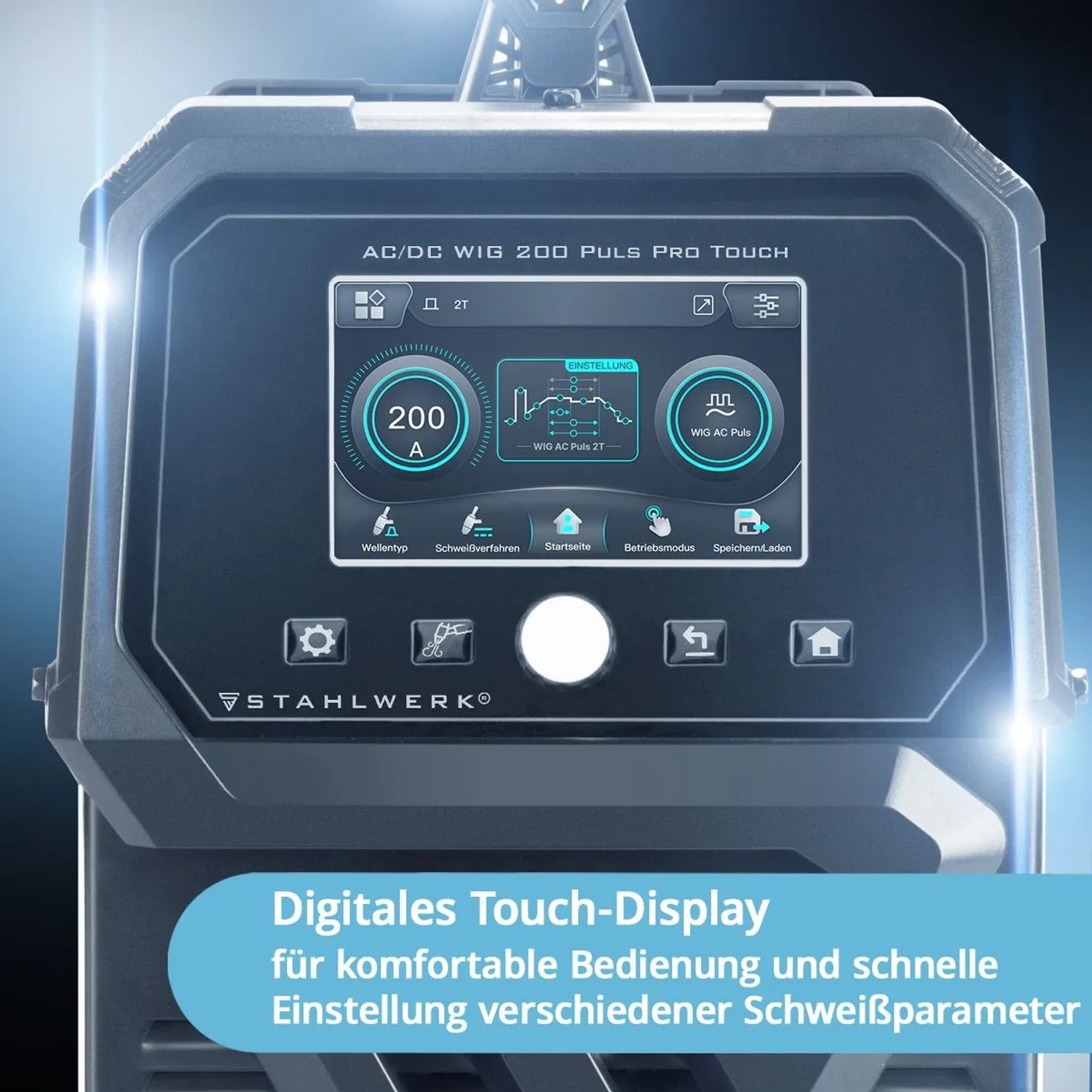 STAHLWERK AC/DC WIG 200 Puls Pro Touch Schweißgerät mit Touch-Display.