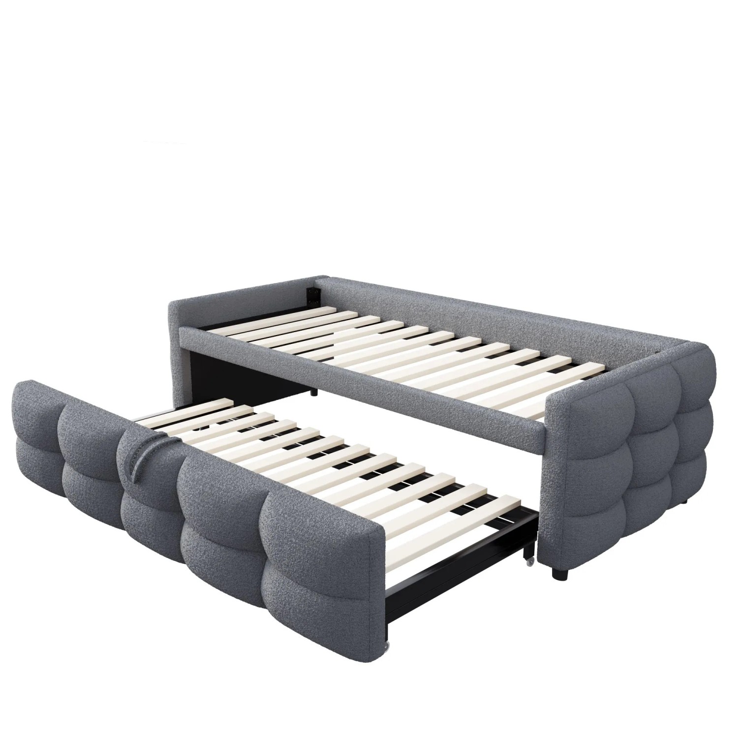 Merax Schlafsofa 90/180x190cm Teddy Samt Lattenrost Grau