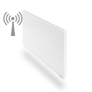 Weiße Vasner Konvi RX Hybrid-Infrarotheizung 600W mit Funksymbol für smarte Steuerung.