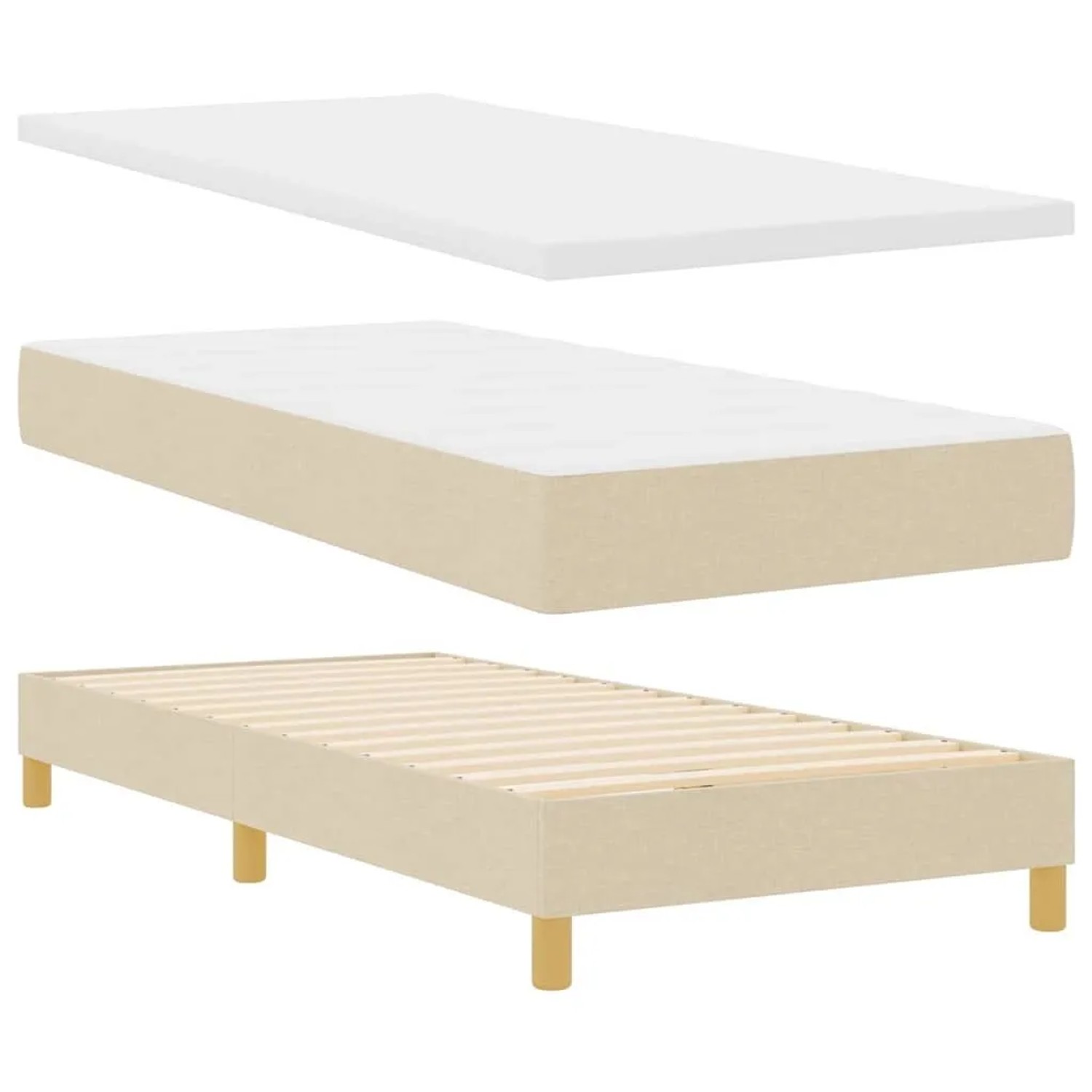 vidaXL Boxspringbett mit Matratze mit Kopfteil Creme 80 x 200 cm Stoff 3341263