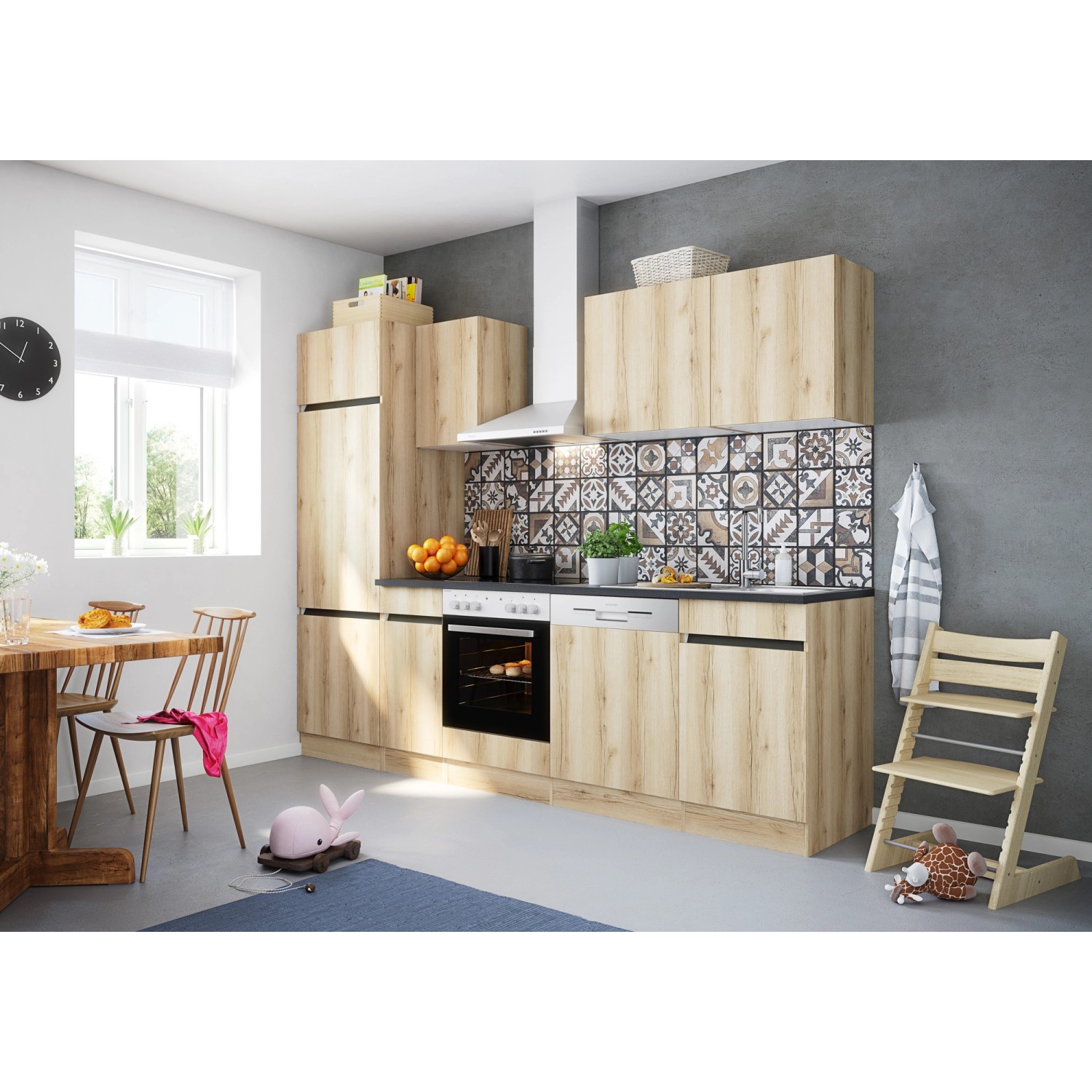 Optifit Küchenzeile/Küchenblock OPTIkombi Kaya290 ohne E-Geräte 270 cm Breite Wildeiche NB