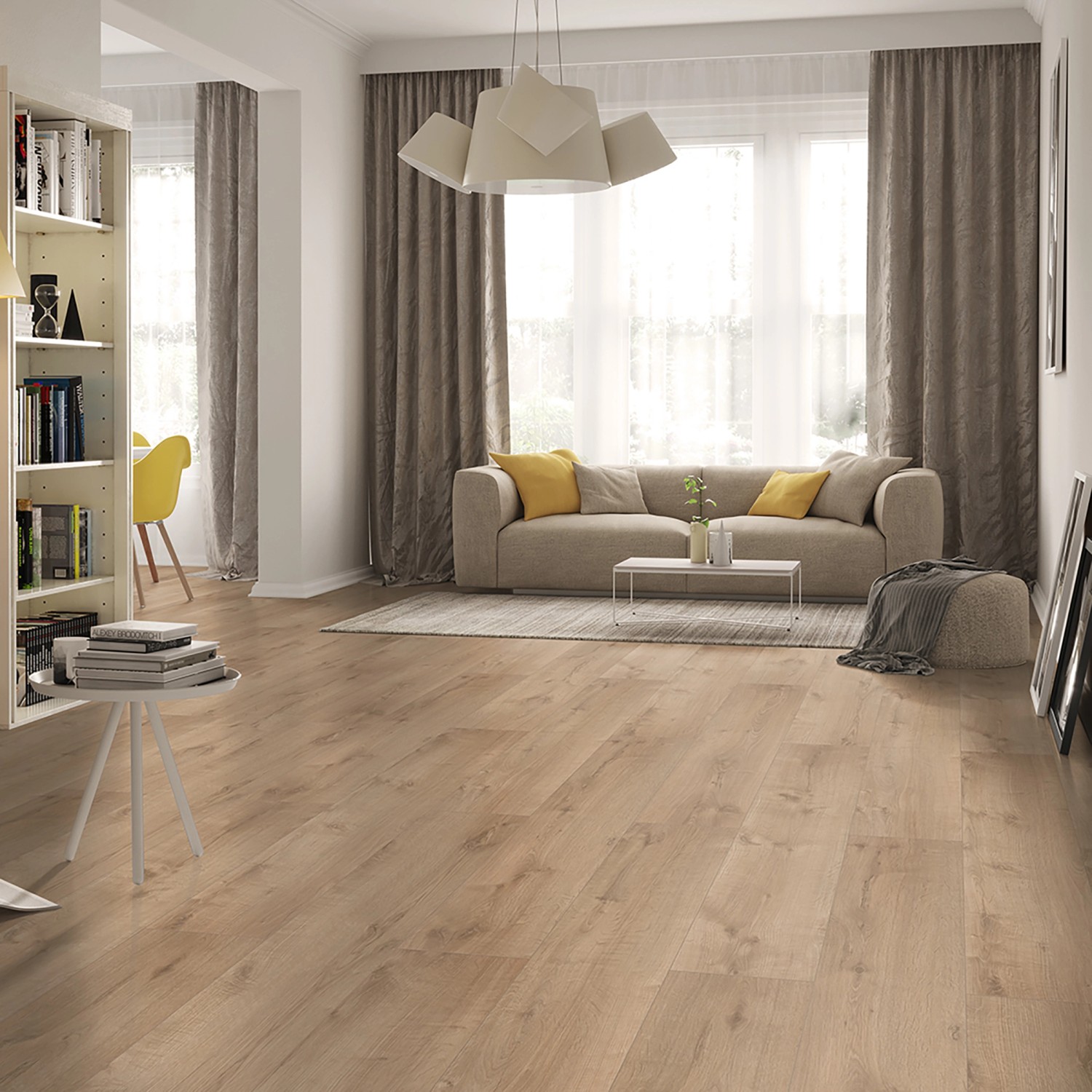 Verlegtes Classen XL Laminat in Eiche Graubraun im Wohnraum.