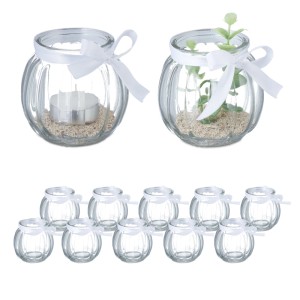 Relaxdays Windlicht Glas Transparent 12er Set 7,5 cm x 7,5 cm